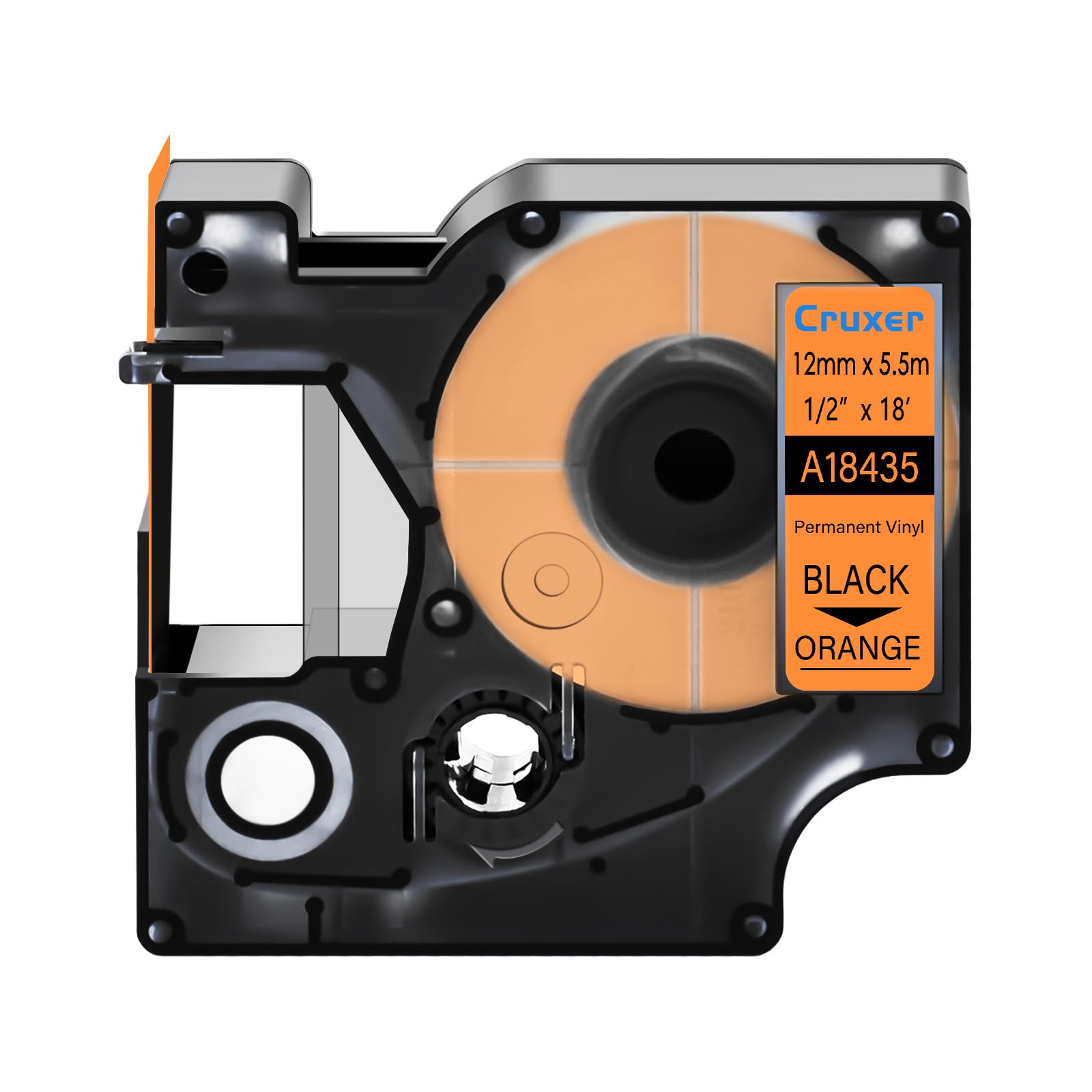 Cruxer 30-Pack Ersatz für Dymo Rhino IND 18435 Schwarz auf Orange 12 mm | 5,5 m IND Vinyl Etiketten, Kompatibel mit Dymo Rhino 1000 3000 5000 5200 4200 6000 6500 ILP219 3M PL150 Etikettendrucker