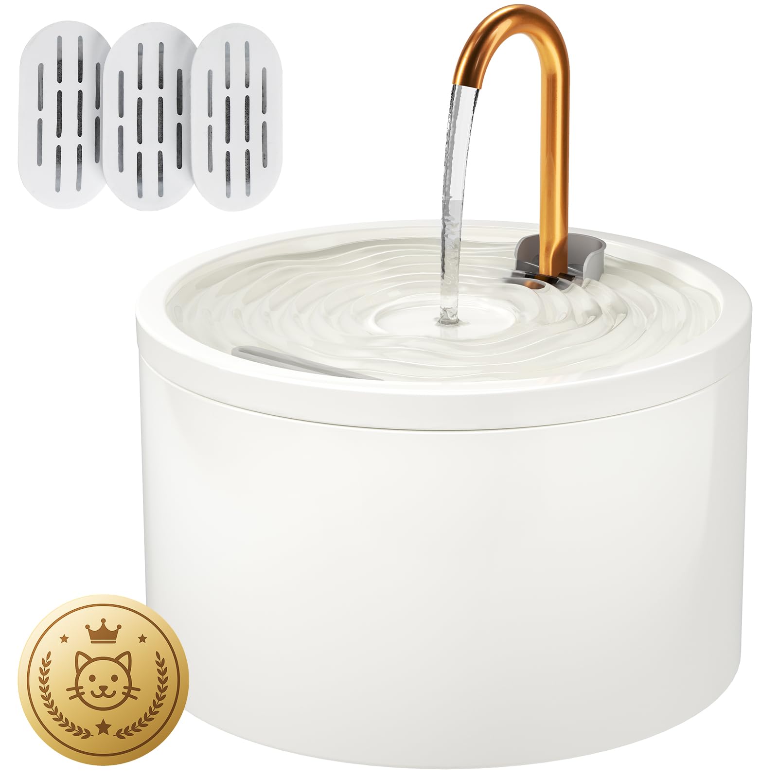 DOOOB Ceramic Cat Water Fountain, 2.1L/71oz Ceramic Cat Fountain, Automatic Ceramic Water Fountain for Cats, Pet Water Fountain with Ultra-Quiet Pump and Filter & Sponge (White)