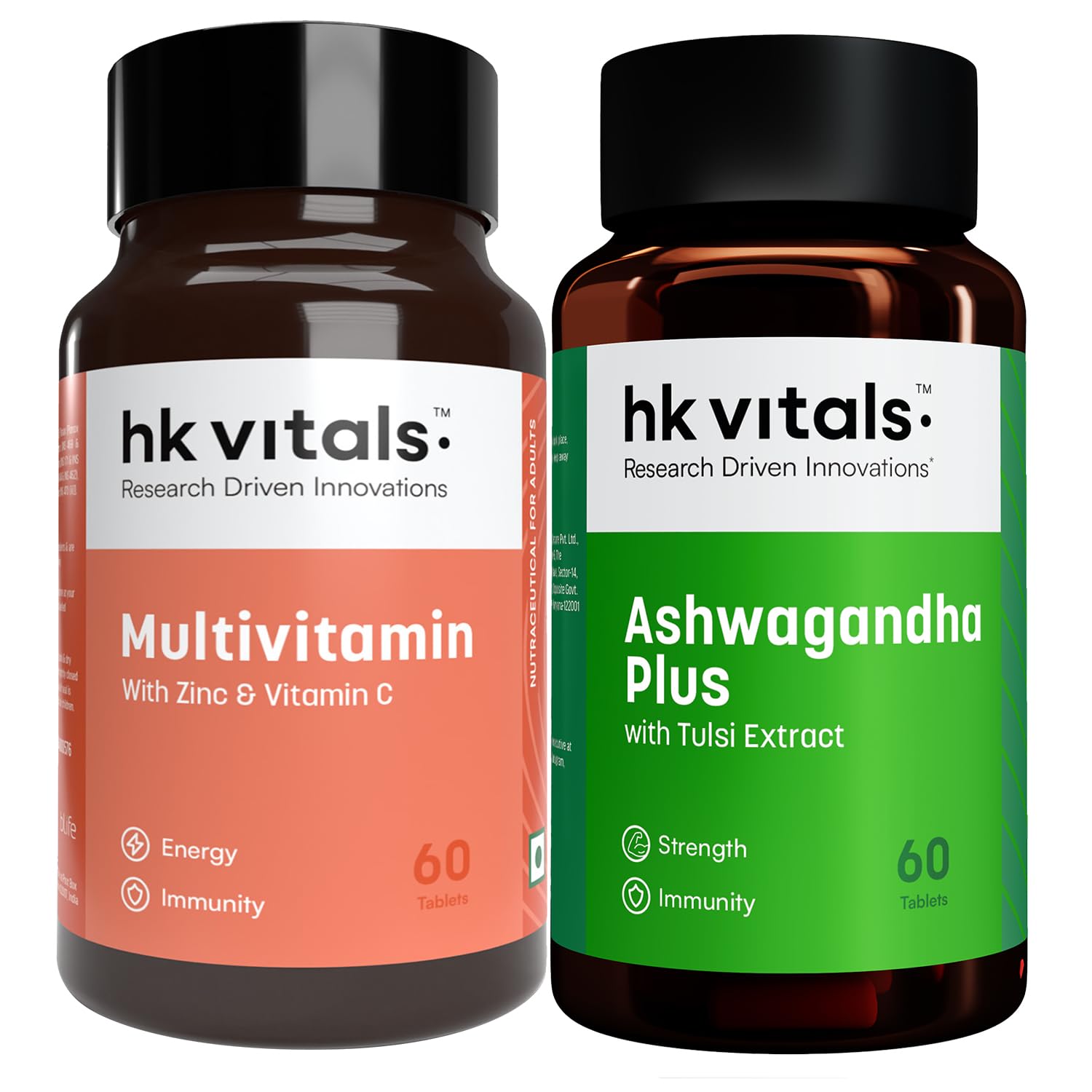 hk vitals Ashwagandha Plus & Multivitamin for Men & Women (60 Tablets Each) Combo Pack | With Multimineral, Amino Acids, Taurine and Ginseng