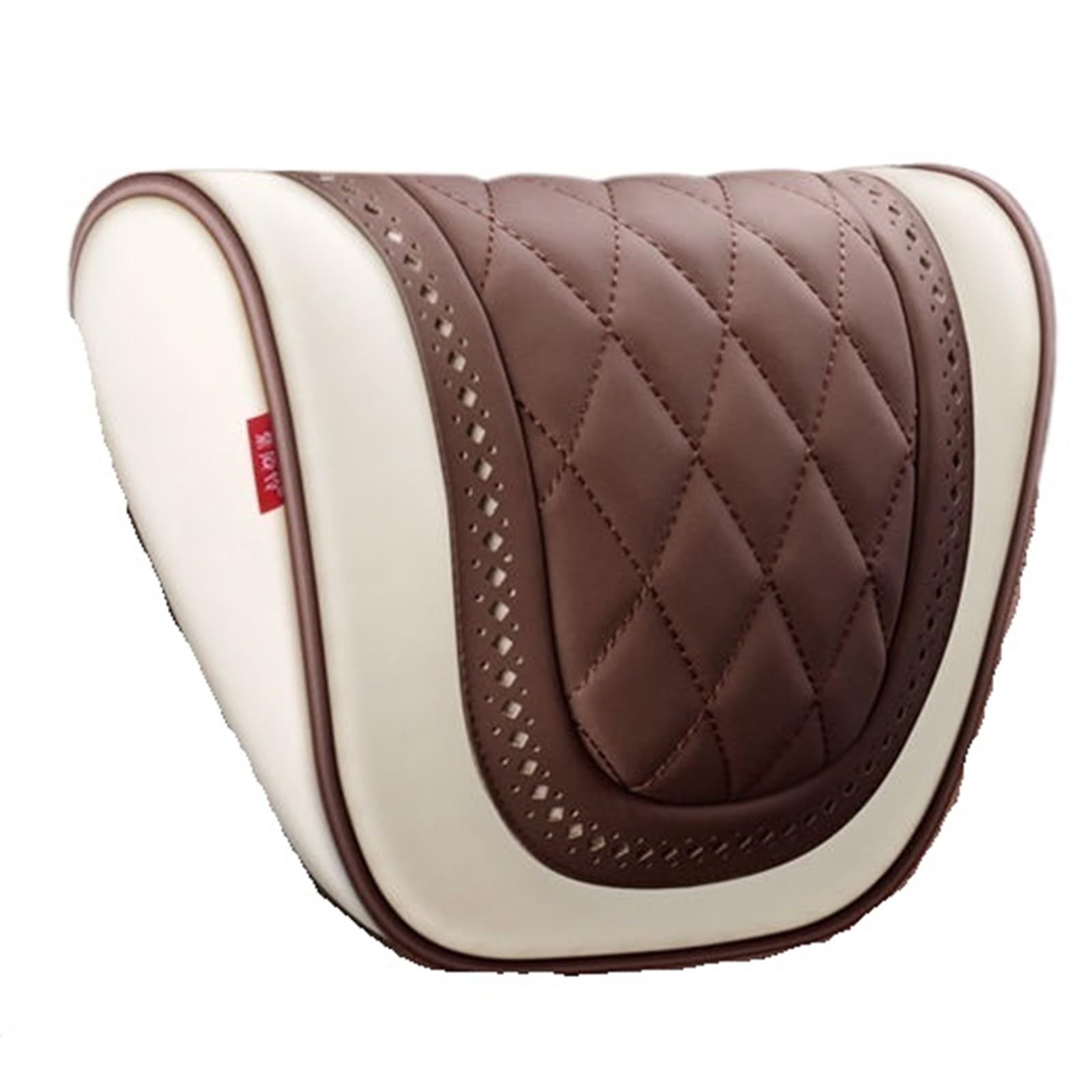 Car Pillow Soporte para asiento coche, reposacabezas, almohada para el cuello, cojín protección frontal, Interior cuero suave Lumbar Supports Cushion(Beige Coffee-1pcs)
