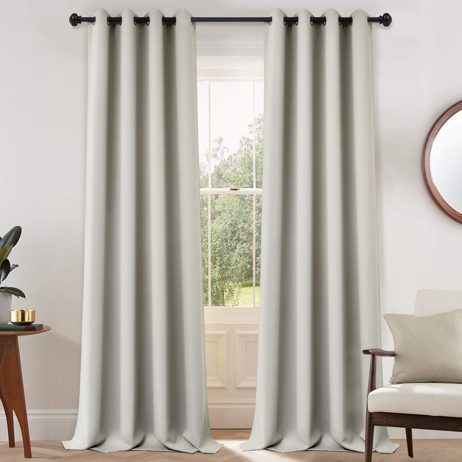 Yakamok Blackout Curtains for Bedroom,Room Darkening Thermal Insulated Grommet Top Drapes for Living Room,Light Beige,52x108 Inch, 2 Panels — image 1