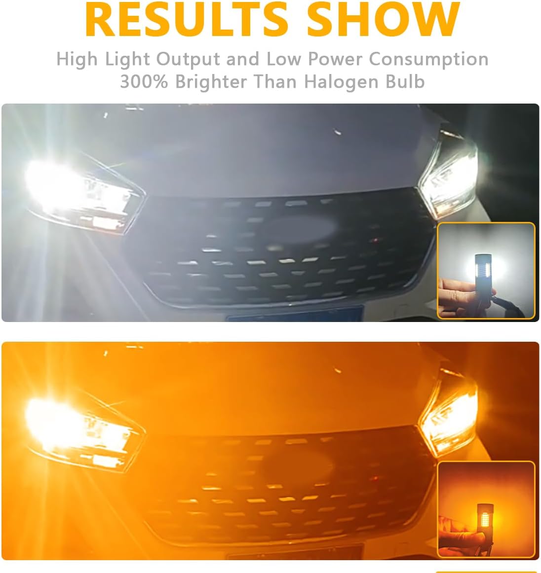 Amber White T20 7443 W21/5W LED Bulbs Daytime Running Lights/DRL and Turn Signal Lights Replacement for Parking Light Bulb with Cooling Fan, 2PC