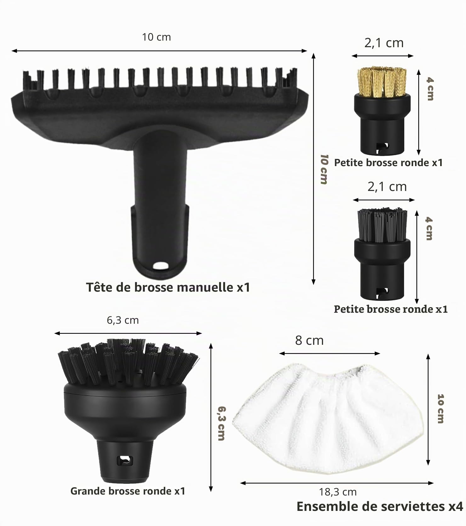 Lot de 8 pour compatible Karcher SC1 SC3 SC5 SC4 SC2 Accessoires de buse manuelle 2.884-280.0, brosse de nettoyage, brosse ronde, chiffon en fibre, pièces de rechange