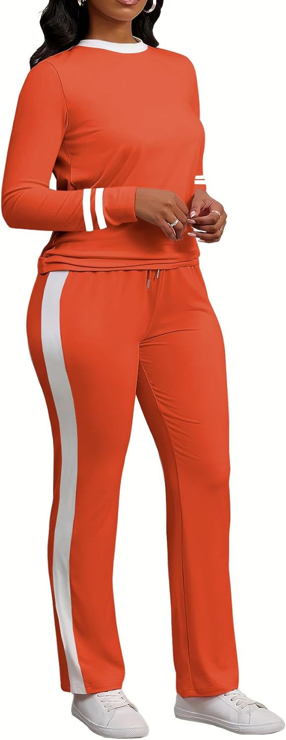 PINSV Women's 2 Piece Outfits Long Sleeve Tops Sweatpants Colorblock Bodycon Lounge Sets Tracksuits - Image 3