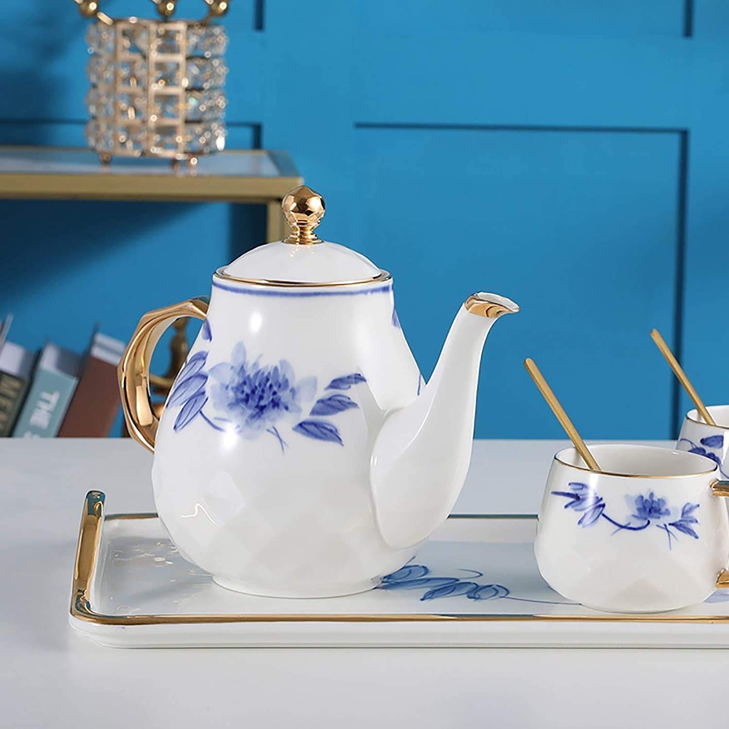 Set da tè in Porcellana - Servizio Tazza da tè per 6, per tè/caffè, pomeriggio Tea Party (Bianco)