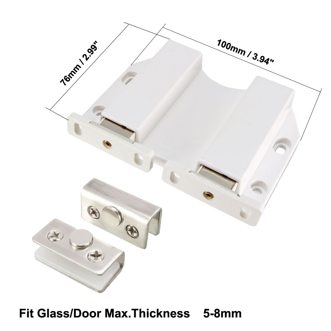 Uxcell 2-Pack Magnetic Touch Catch Latches For Glass & Cabinet Doors – 5-8mm Thickness, White Plastic With Zinc Finish - View #9