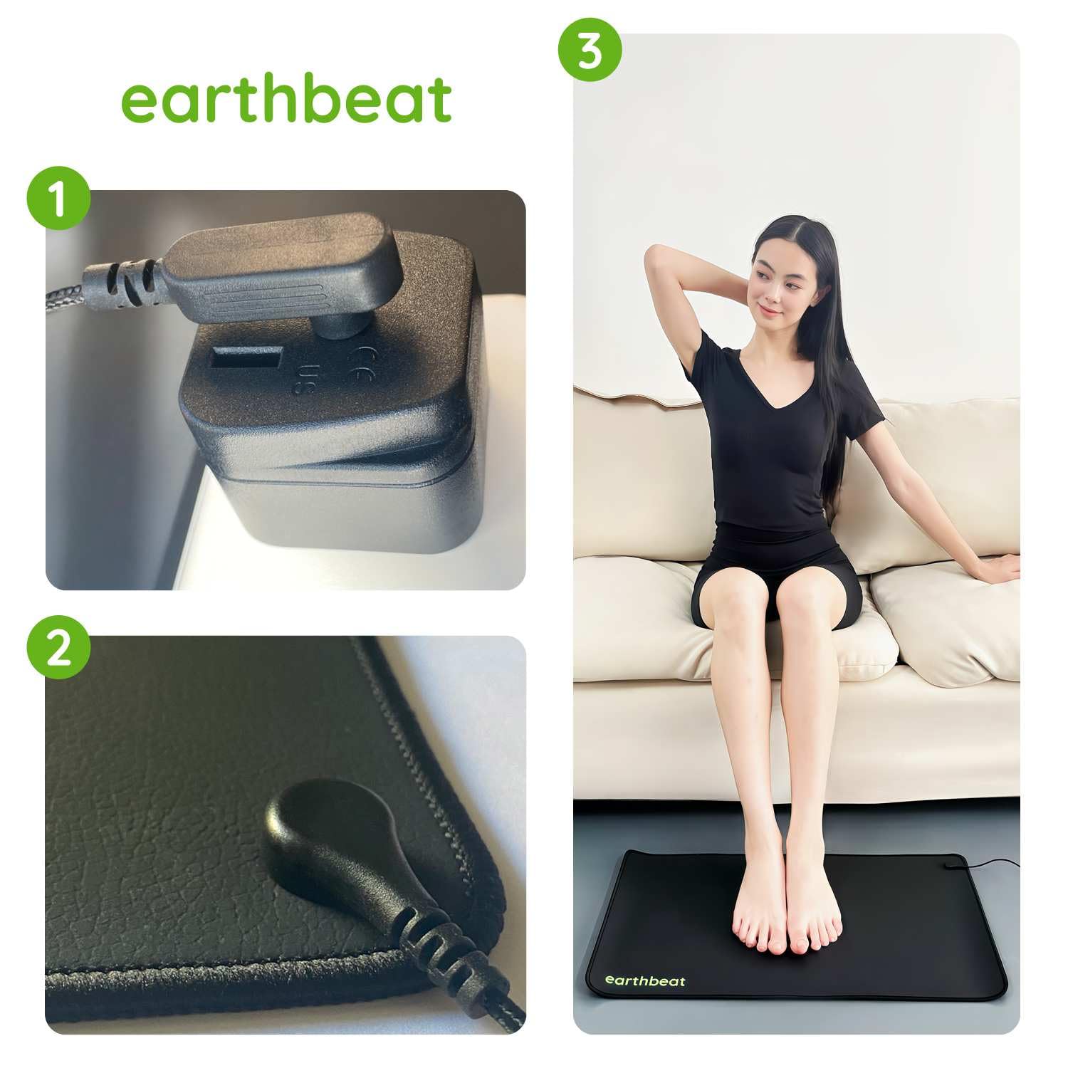 earthbeat Classic Tapis d’Earthing. Adaptateur français inclus. Kit testeur de mise à la terre gratuit. Thérapie naturelle pour la qualité du sommeil et le bien-être. Cuir vegan conducteur. 33×60 cm