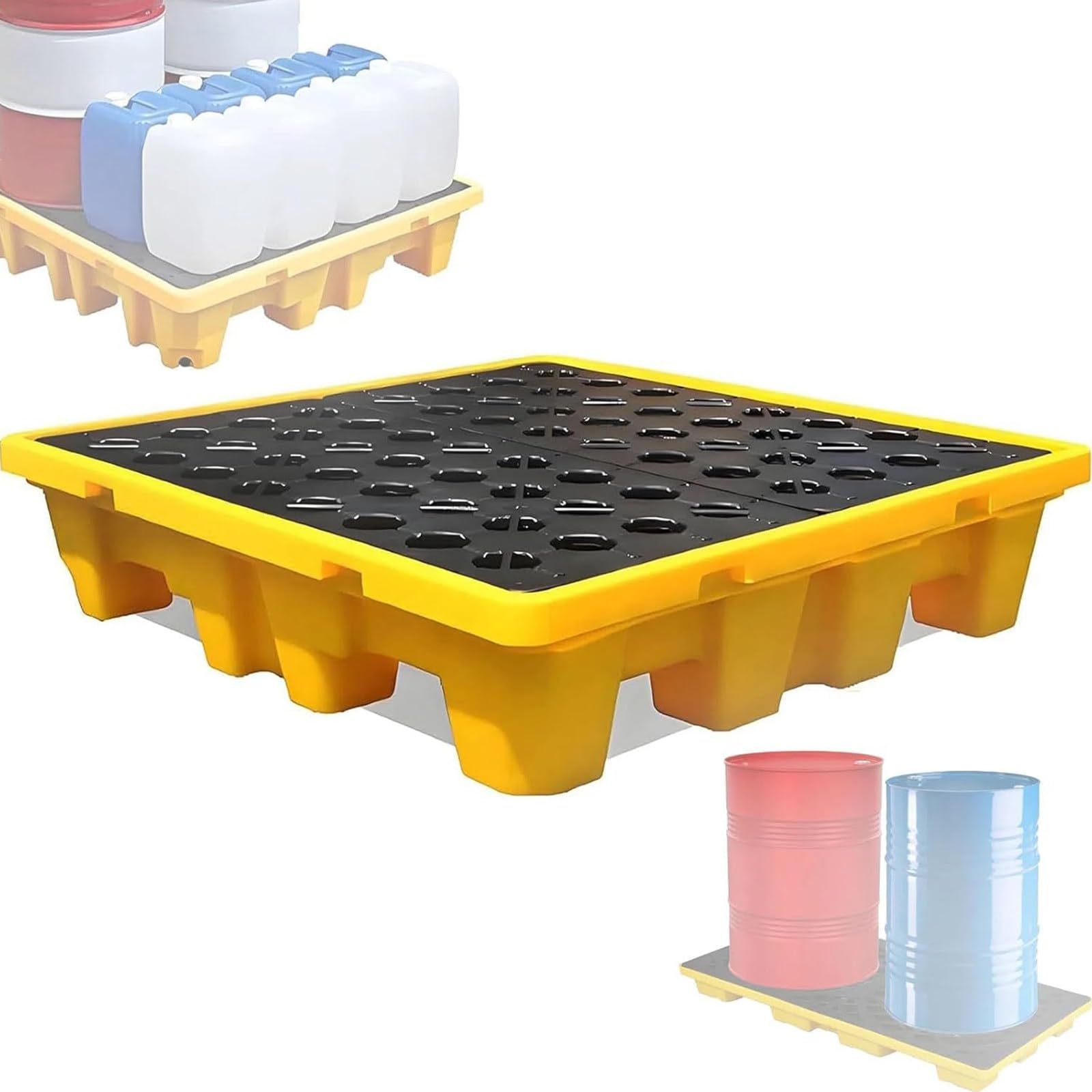 XUFWANYE 1 Drum / 2 Drum Oil Drum Spill Containment Tray, Spill Pallet 67×67×15cm(26.38×26.38×5.91in)