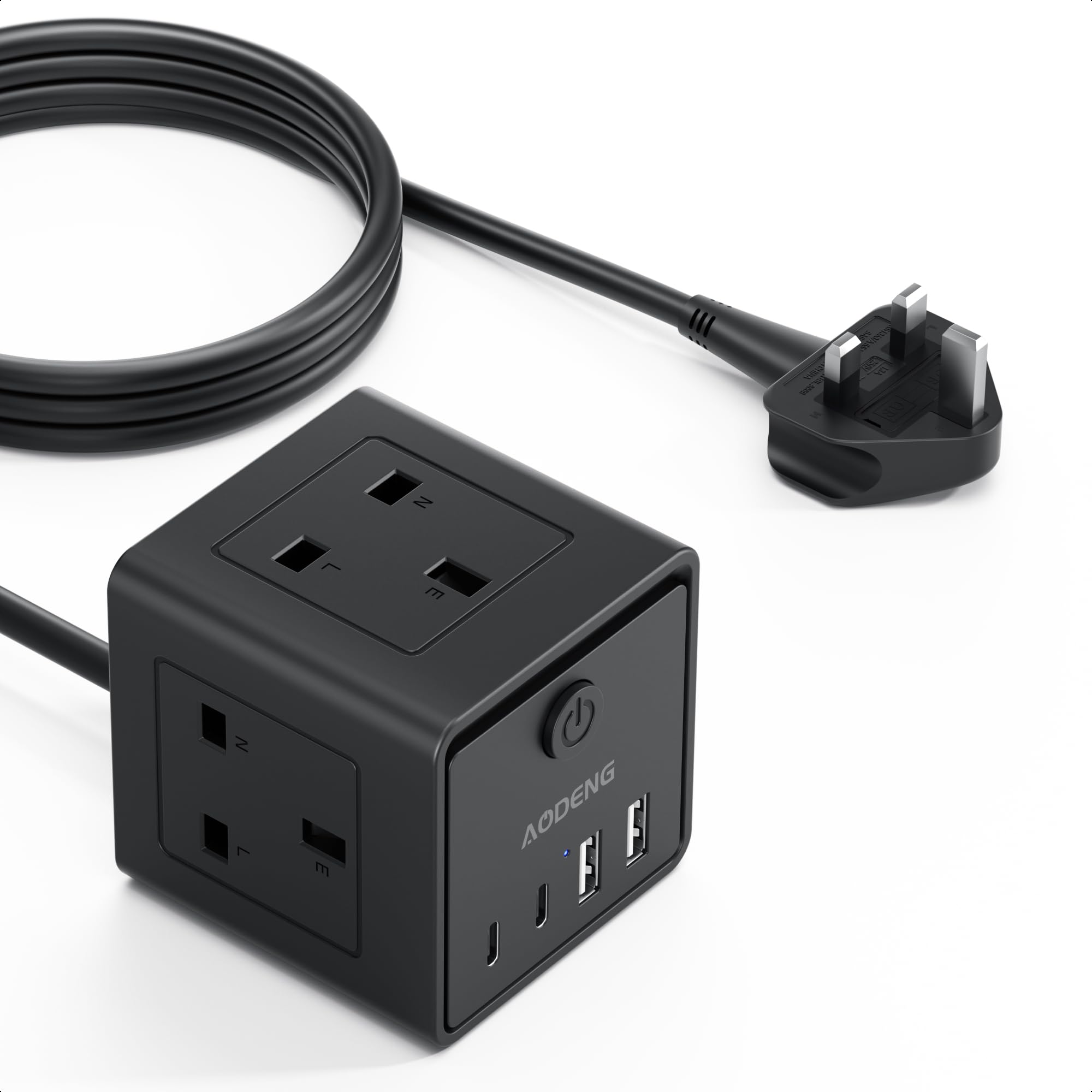 Extension Lead with 4 USB Slots and Switch, 3 Way Multi Plug Extension Cable with 2 USB C, UK Desktop Power Extension Cord with Multi Socket, 1.5M Extension Cable for Home Office — view 9