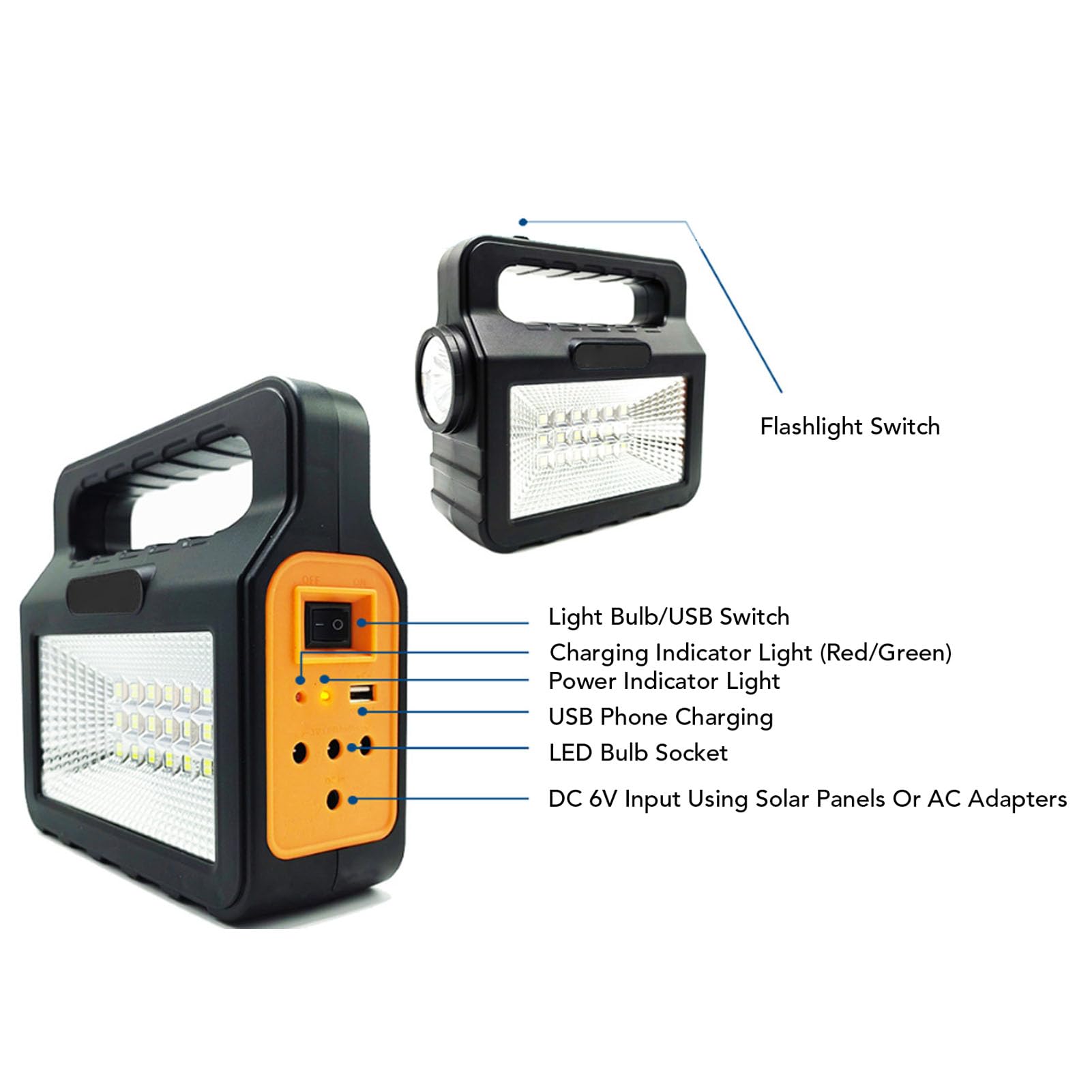 Haofy Générateur D'énergie Solaire Portable avec Panneau Solaire et Lumières LED, Grande capacité 6000 MAh Centrale électrique Portable D'urgence à Domicile, Camping, Extérieur