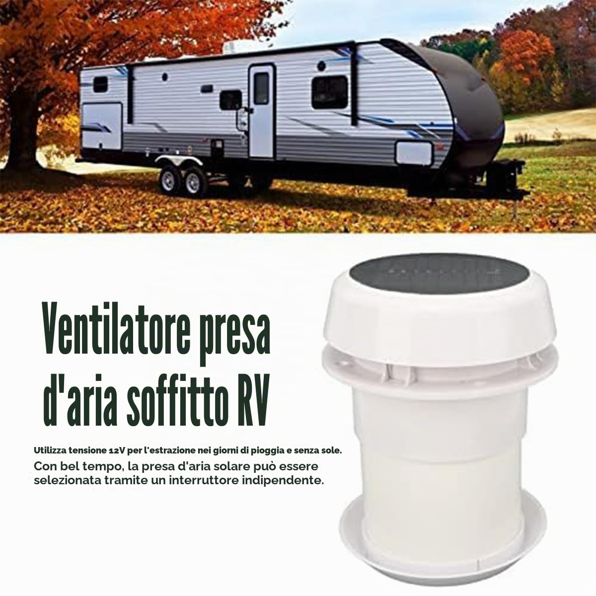 Ventilatore solare da tetto, 12 V, silenziatore, 1800 giri/min per camper T4 T5 T6, roulotte, barche e yacht