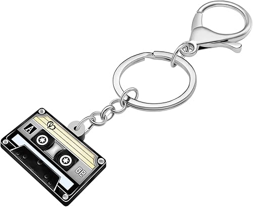 Miniatura 3 de NEWEI Llavero de cinta de casete de acrílico de los años 90 para mujer, decoración de fiesta temática de los años 80, Cinta de casete F