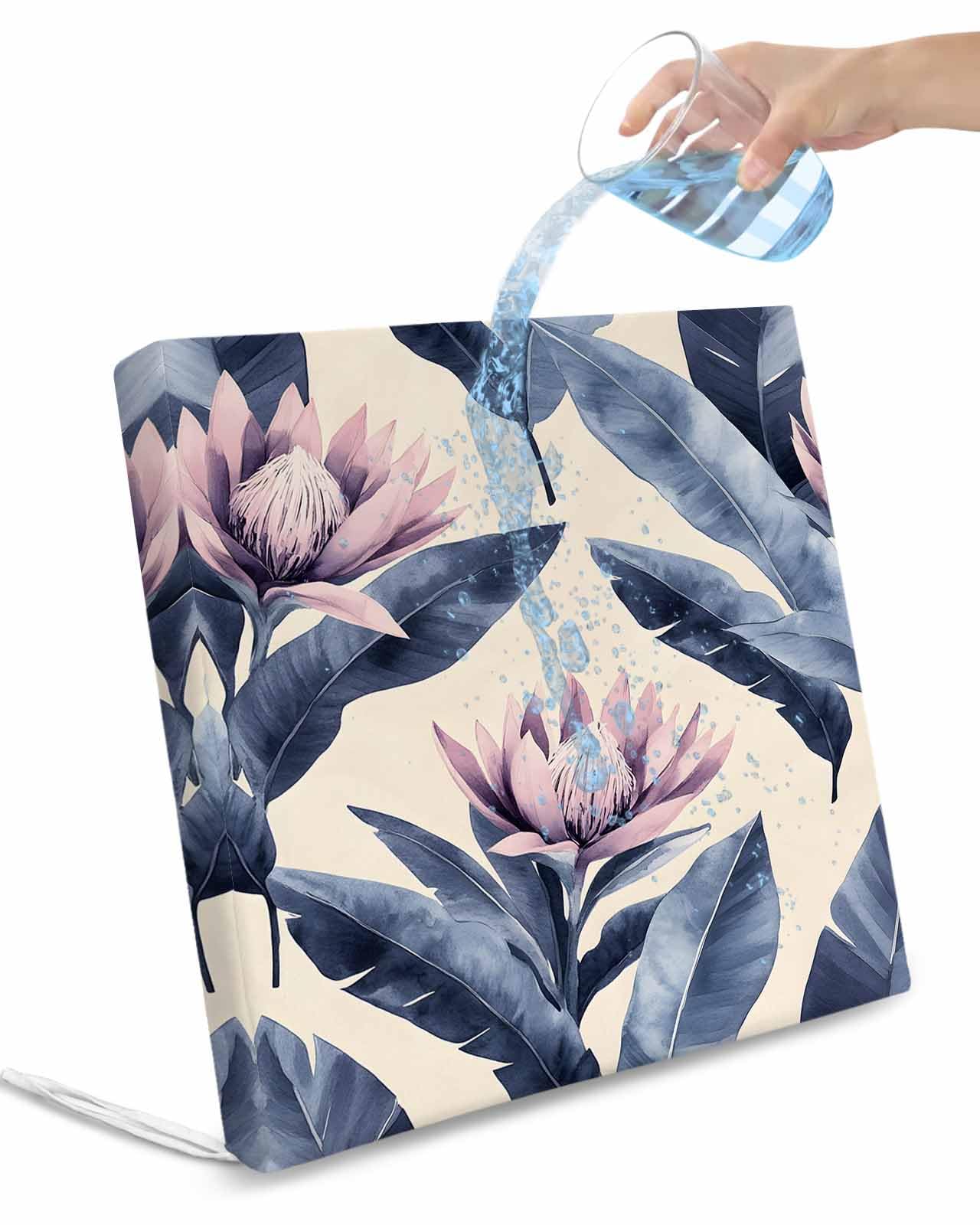 2 Pack Blue Pink Purple Floral Waterproof Cushion Covers with Ties, Outdoor Patio Chaise Lounge Chair Seat Cushion Slip Covers Replacement(Only Cover) Blooms Botanical Oil Painting 22