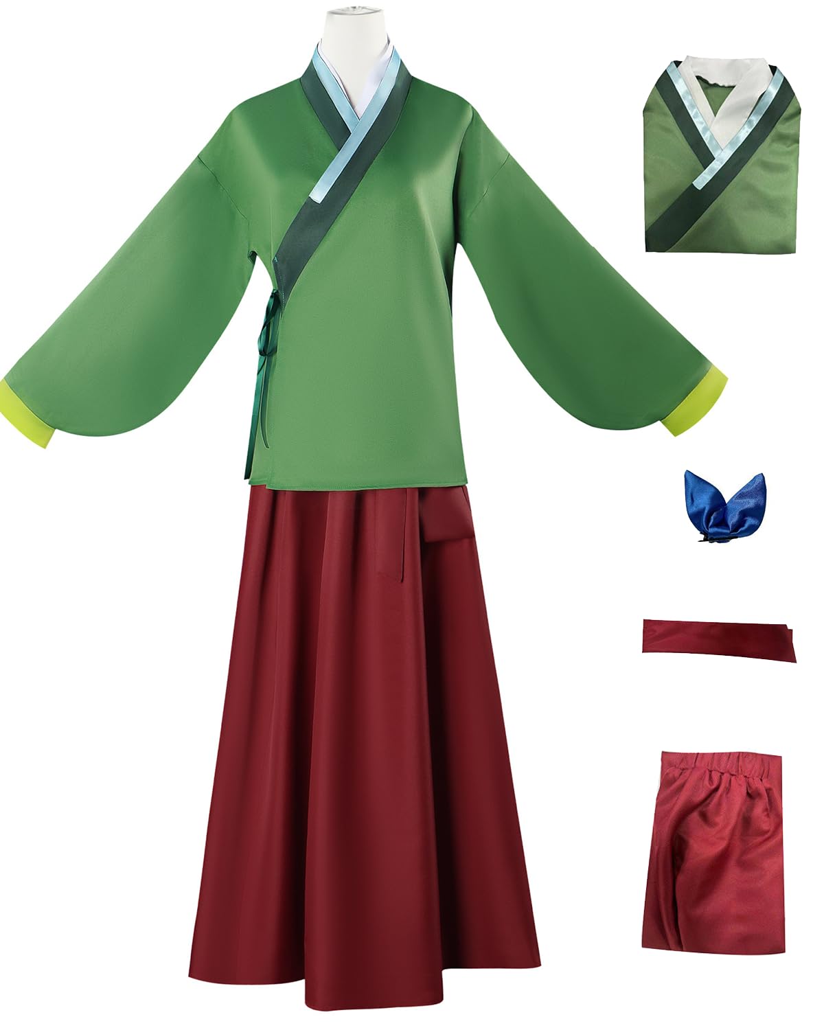 CR ROLECOS Maomao Cosplay Costume for Women Green Red Hanfu Style Set with Belt Hairpin Halloween Anime Cosplay Outfit XS