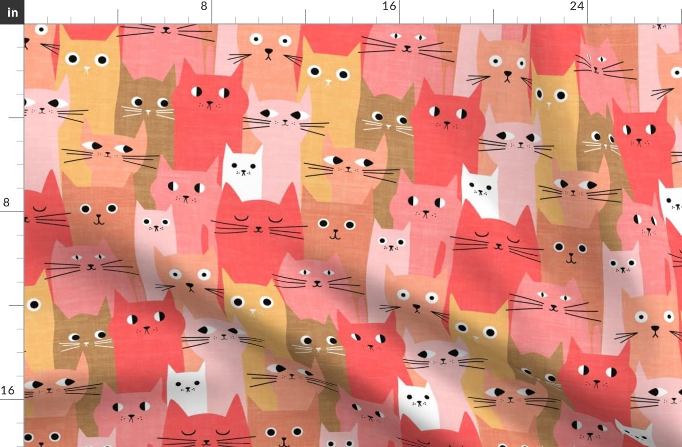Spoonflower Fabric - Cats Pink Cute Red Gold Animals Colorful Printed on Organic Cotton Sateen Fabric by The Yard - Sewing Quilting Apparel Home Decor