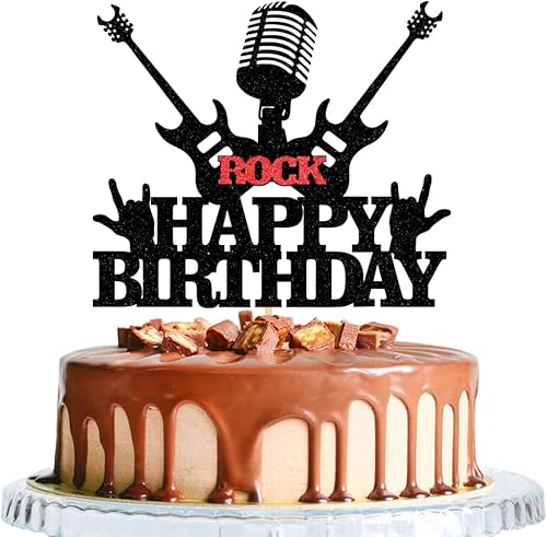 Miniatura 1 de WRACKKIAR Rock Happy Birthday Cake Topper-Rock Music Happy Birthday Cake Topper-80s Themed Party Happy Birthday Cake Decor Rock and Roll Themed