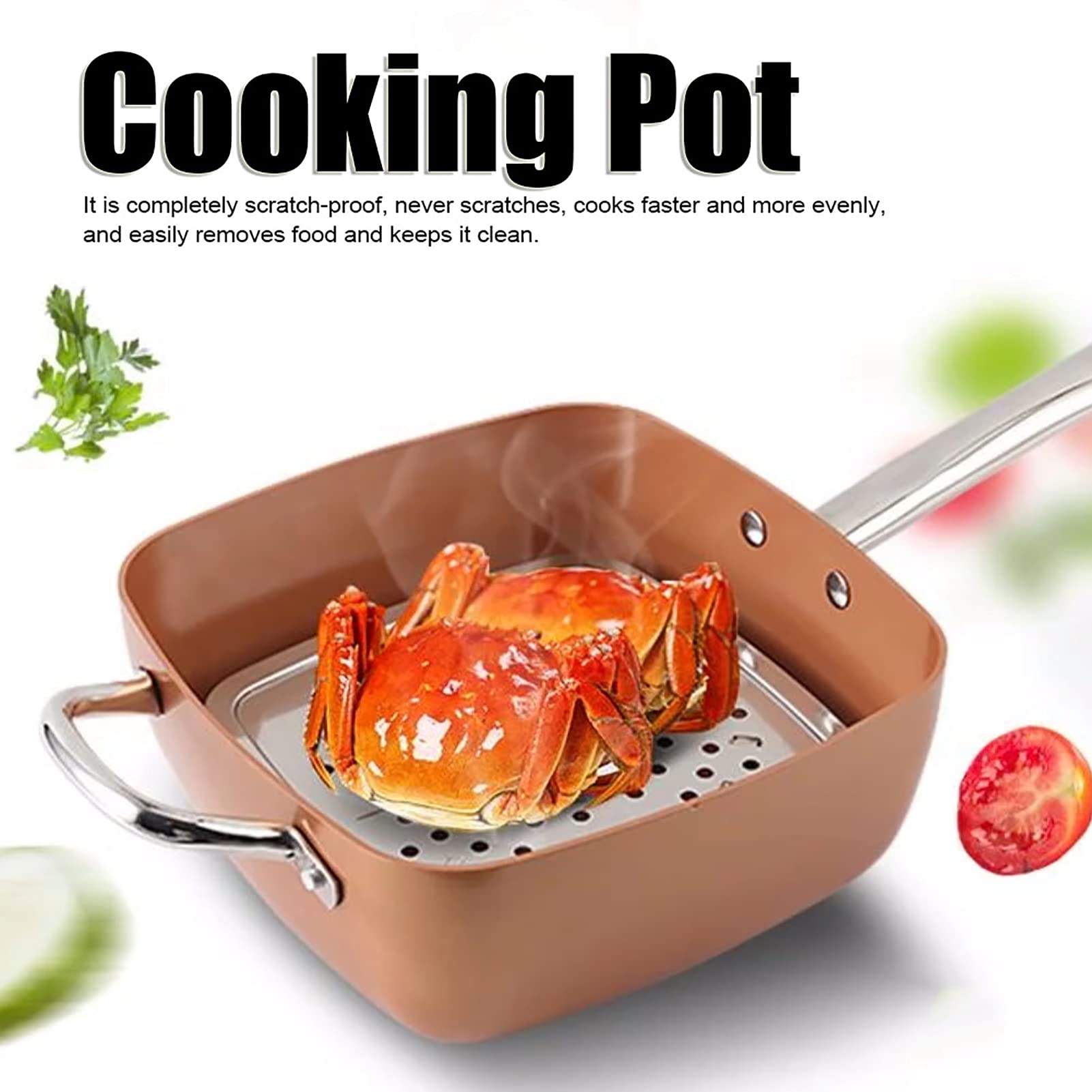 4 Unids/set Sartén antiadherente de acero inoxidable Cacerola Sartén cuadrada Cacerola multifuncional Suministros de cocina Electrodomésticos de cocina Suministros para el hogar Olla para estofado