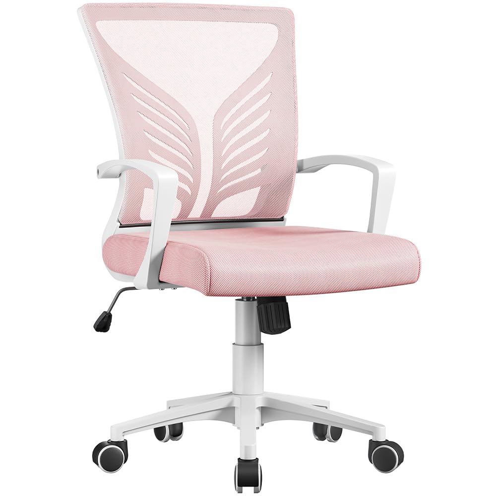 Yaheetech Sedia da Scrivania Ufficio Ergonomica Portata 136kg Rosa