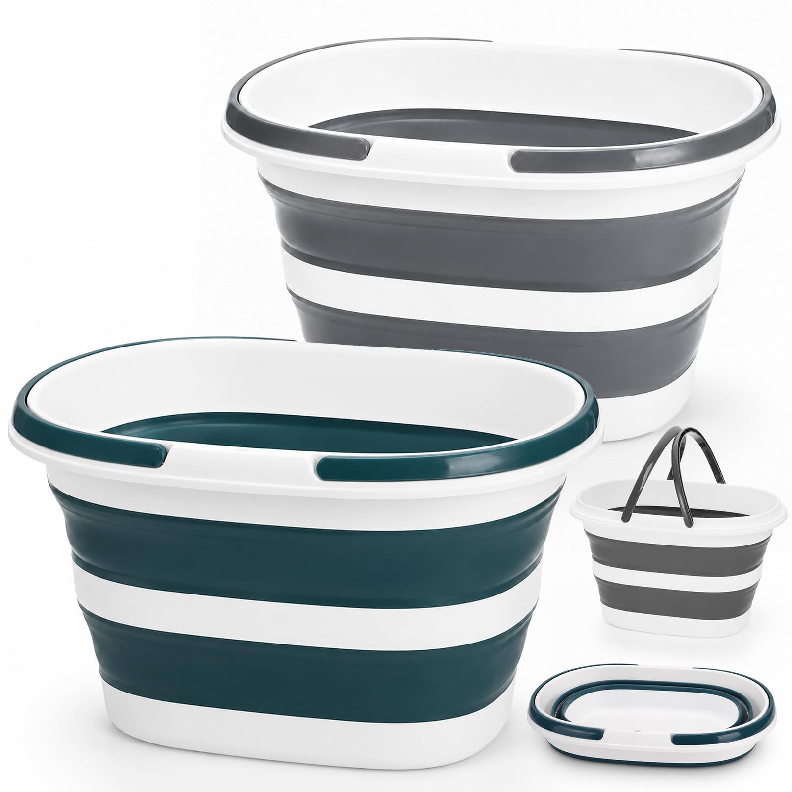 Coloch Lot de 2 seaux à Linge Pliables en Plastique de 16 l avec poignée, Seau à Eau Portable Peu encombrant pour Le Nettoyage de la Maison, de la pêche, du Camping, de la Voiture