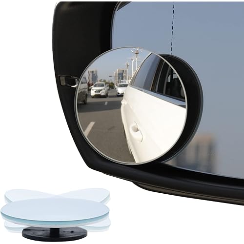 LivTee Blind Spot Mirror, 2" Round HD Glass Frameless Convex Rear View Mirrors Exterior Accessories with Wide Angle Adjustable Stick for Car SUV and Trucks, Pack of 4