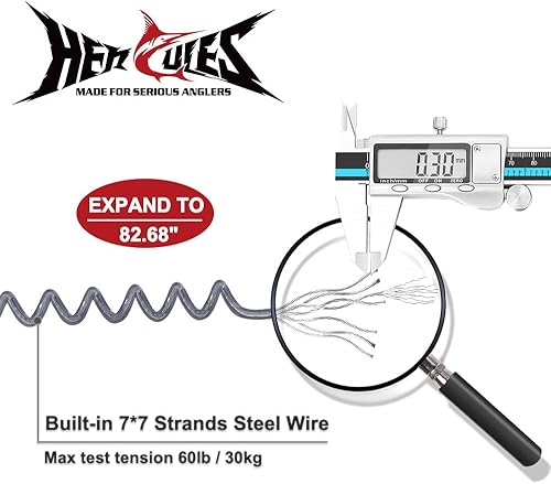 Miniatura 60 de HERCULES M4 Fishing Lanyard, Fishing Pole Tether, Kayak Paddle Leash, Heavy Duty Retractable Coiled Lanyard for Fishing, Rods, Pliers, Boating