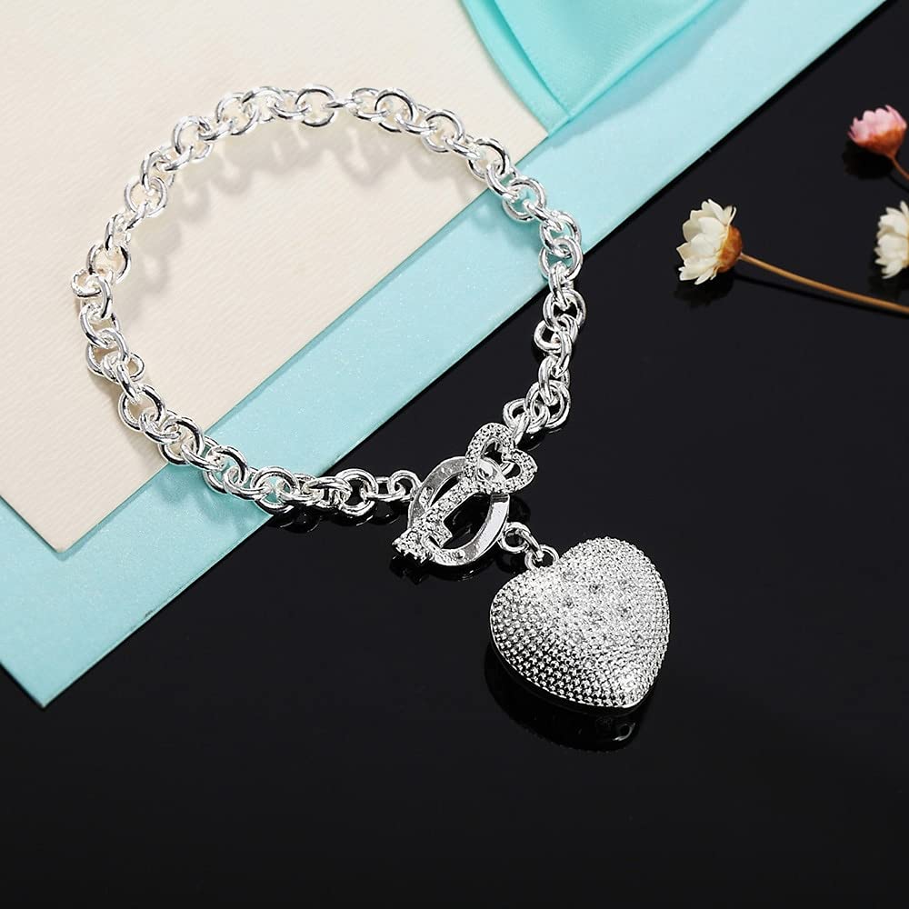 Pulseras de joyería para Mujer, Plata de Ley 925 con Forma de candado de corazón, Cadena con Hebilla, brazaletes de Fiesta con dijes, joyería