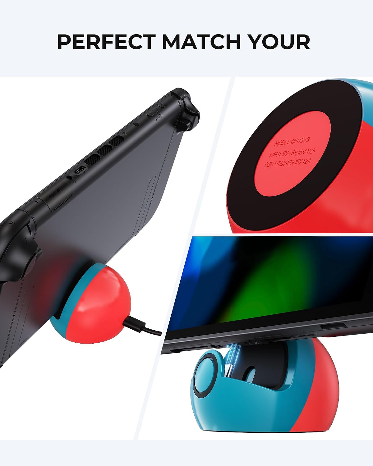 Charging Stand for Switch 2, Switch, Lite & OLED, No TV Output | Small Cute Spherical USB-C Charging Dock Station, Portable Game Accessories & Desk Decor, Gift for Switch2 Gamers, Red & Blue