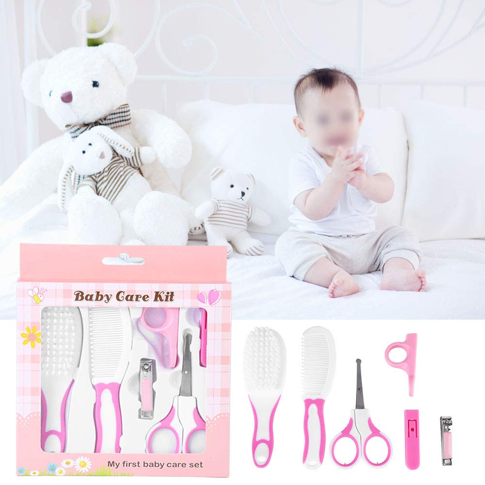 6pcs Essential Baby Care Kit, Daily Nail Clipper Scissors Hair Brush Comb Set for Infants and Children ()