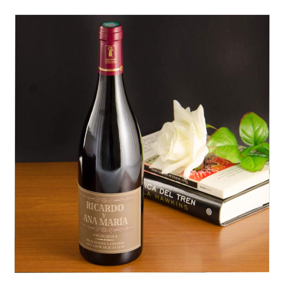 Regalo para Parejas Personalizable: Botella de Vino Personalizada con Nombres, Fecha y dedicatoria, en Caja de Madera Personalizada