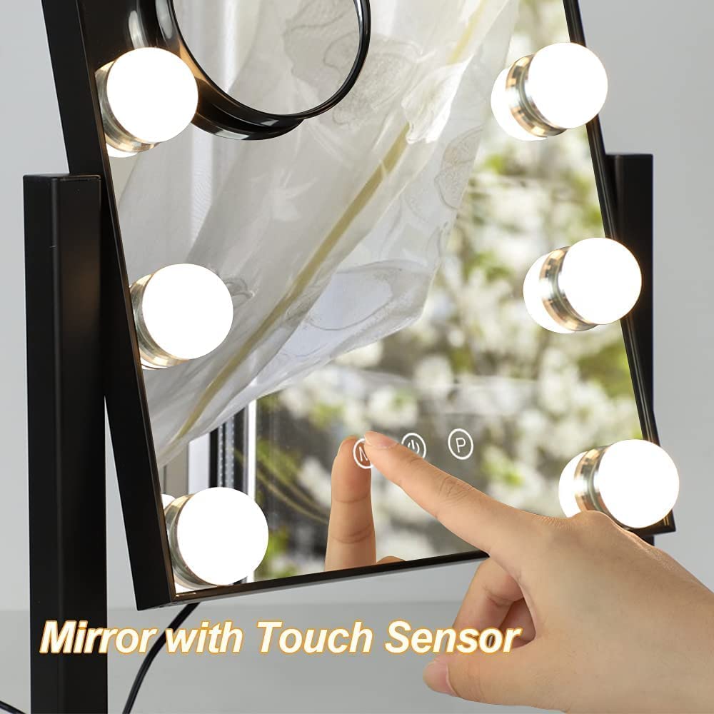 Miroir Maquillage Lumineux Rotatif 360° – 14 LED Dimmables, 3 Couleurs, Loupe 10x, USB - 9