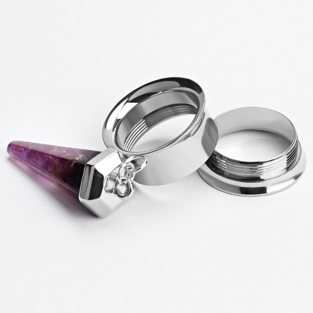 KUBOOZ(1 Pair Amethyst-Stone Pendant Stainless Steel Ear Plugs Tunnels Gauges Stretcher Piercings.