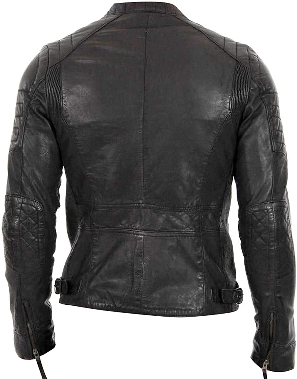 Veste en cuir vieilli pour homme - Coupe ajustée - Veste de moto en cuir - Veste Cafe Racer pour homme - Veste de motard en cuir pour homme