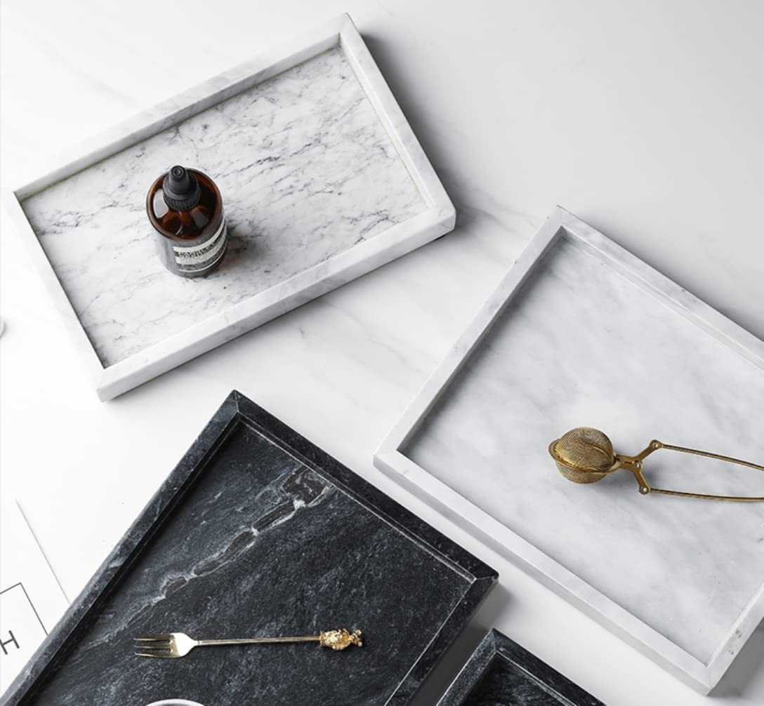 12"x8" Real Natural Marble Vanity Tray, Genuine Marble Storage Tray for Cosmetics/Jewelry, Non-Resin/Non-Ceramic, Dresser Organizer Tray, Bathroom Tray, Home Decor, Kitchen, Coffee Table, 12 x 8 inch 4