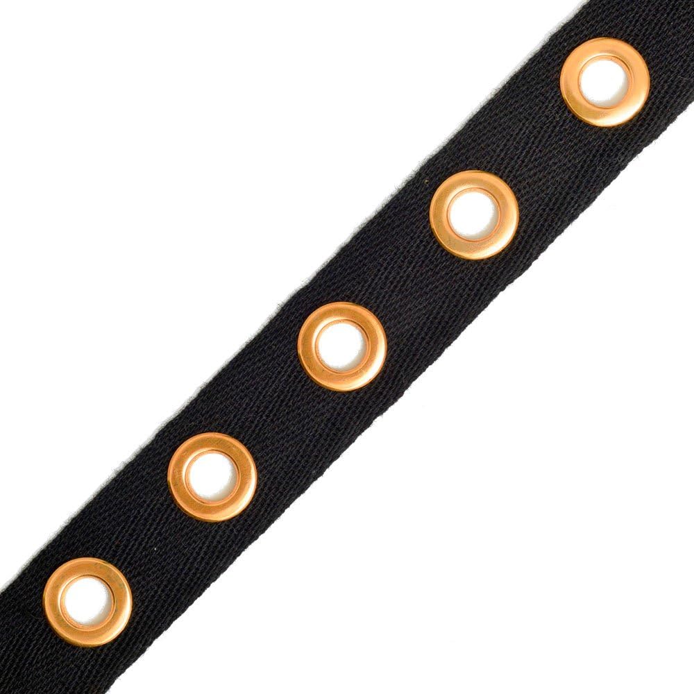 3-Yards Eyelet Twill Tape Trim, TR-11344 (Black/Gold)