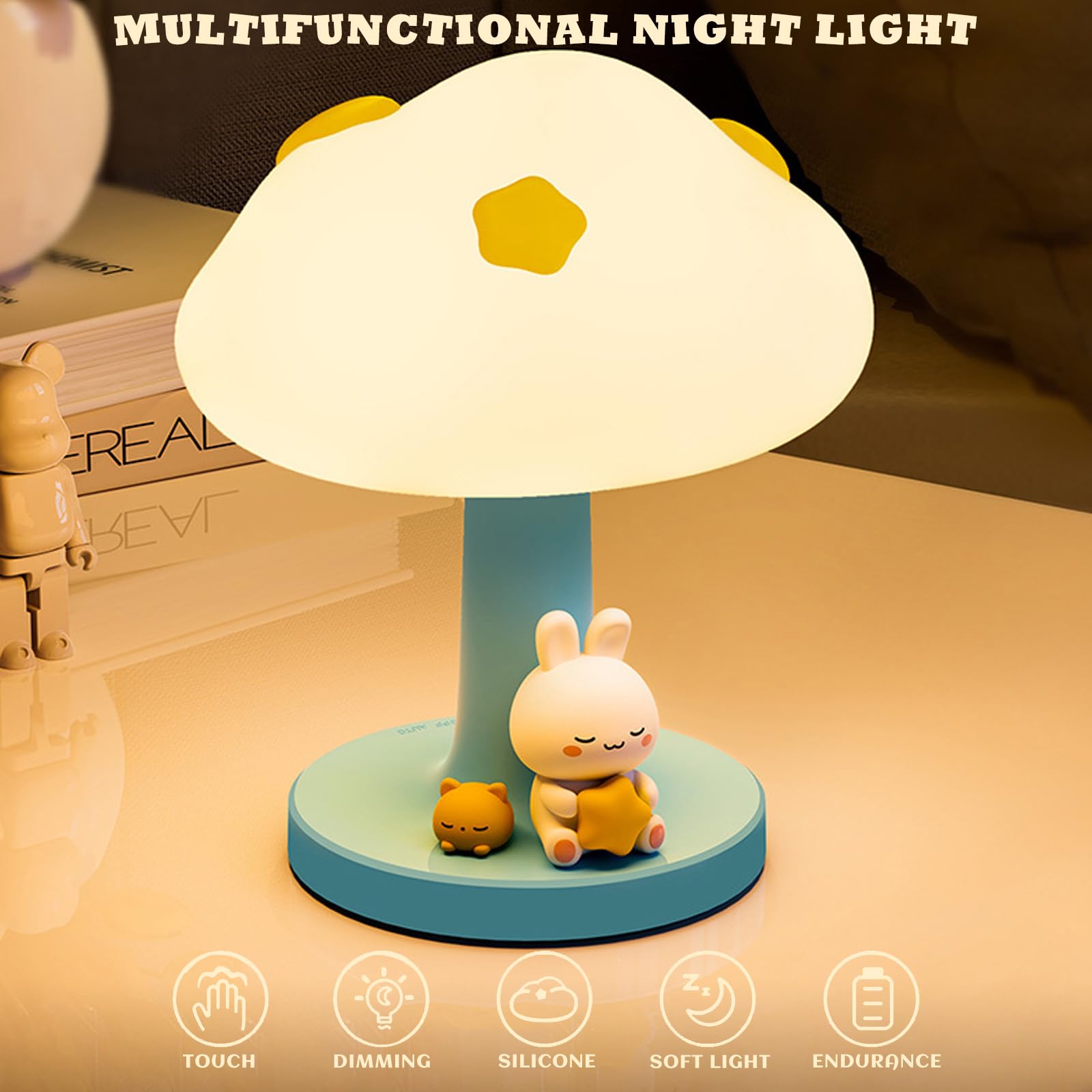 Cloud bedside lamp for Kids, Cute Silicone Portable Touch Lamp with 3-Levels Brightness, Rechargeable Night Light for Bedroom Children's Room, Dimmable LED Table Lamp Gift for Kids Boys Girls (Blue)