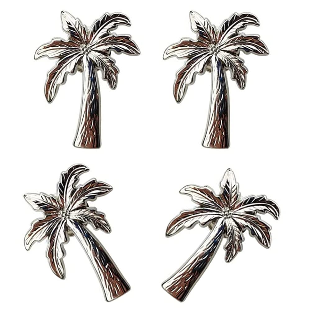 LB-LAIBA Palm Tree Cabinet Knobs Drawer Pulls Handles for Dresser Cupboard Single Hole Coconut Tree Pulls Furniture Doors Home Kitchen Decorative 4 Pieces (Silver)
