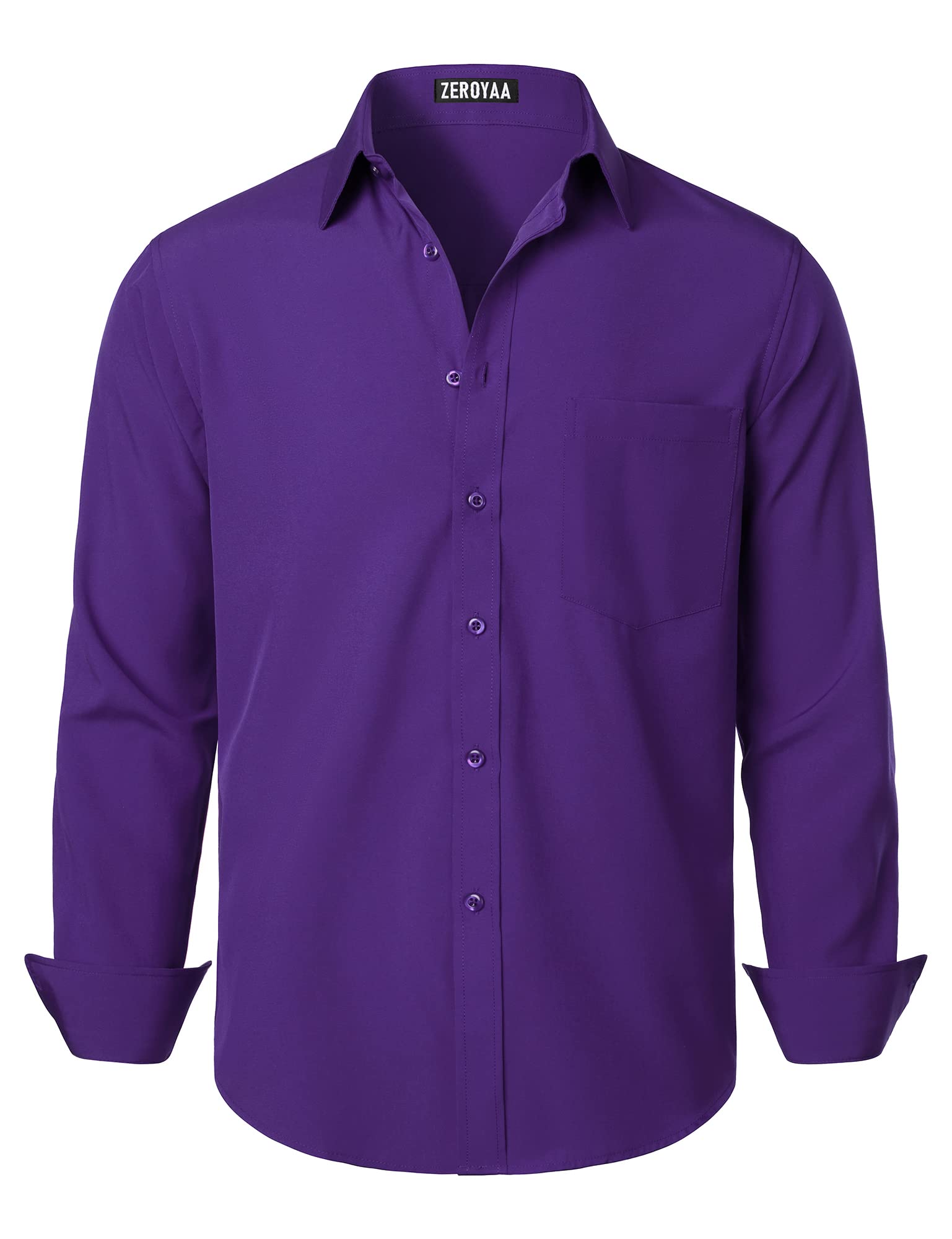 ZEROYAA Men's Regular Fit Dress Shirt Solid Wrinkle-Free Long Sleeve Casual Business Button Up Shirts with Pocket