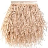 Soarer Champagne Feathers Fringe Trim - 2Yards 5-7inch Ostrich Feathers for DIY Sewing Clothing,Jewelry,Wedding,Home Party(Champagne)