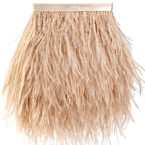 Soarer Champagne Feathers Fringe Trim - 2Yards 5-7inch Ostrich Feathers for DIY Sewing Clothing Jewelry Wedding Home Party(Champagne)