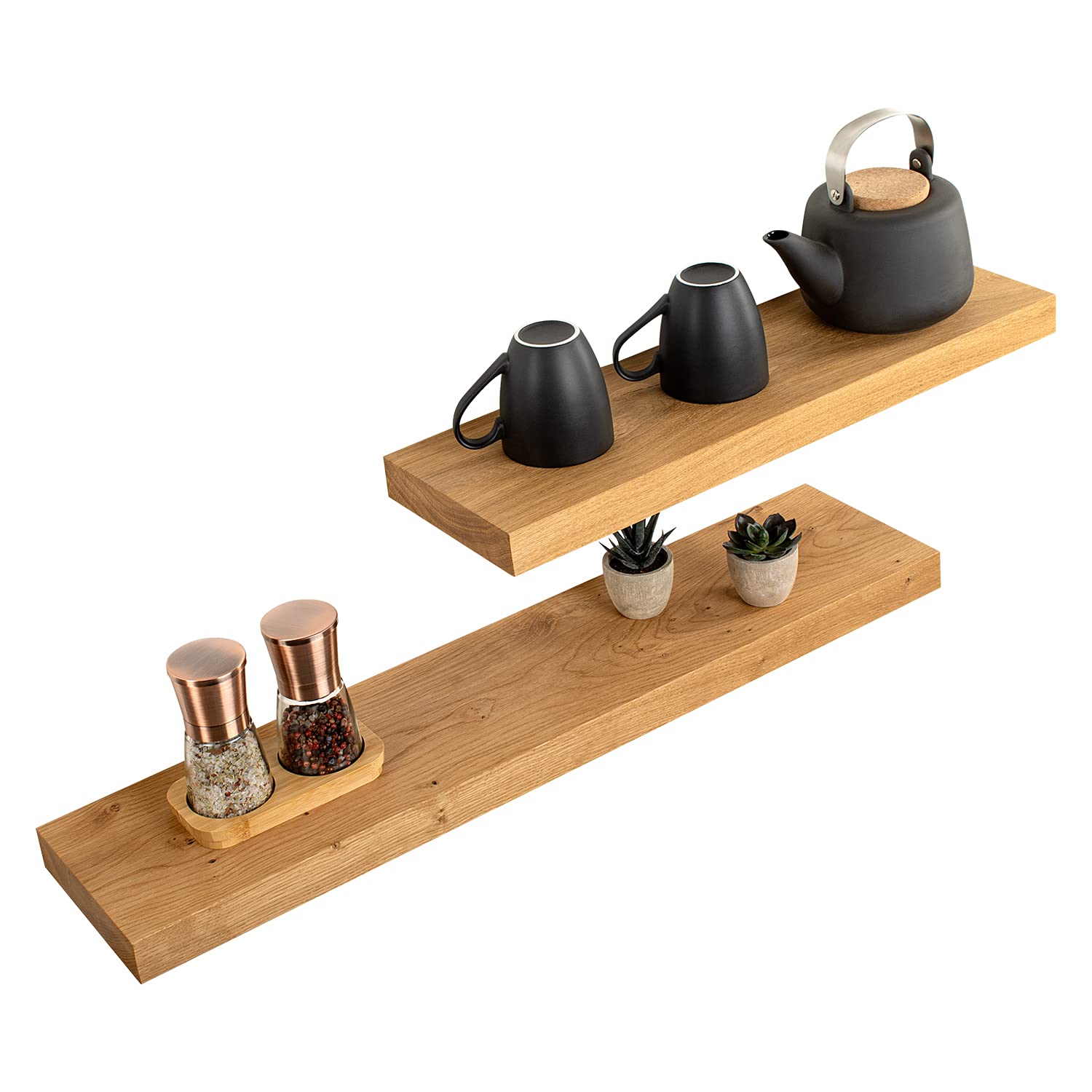 Greenhaus Shelf Solid Oak Rustic 50 x 18 x 4 cm Handmade in Germany Wall Shelf Wood Bookcase Wall Shelf