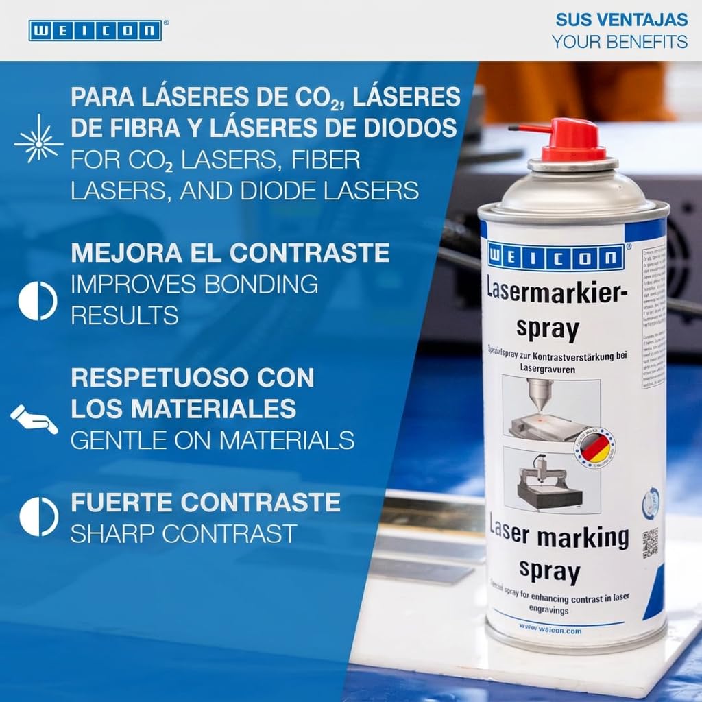 WEICON Spray de marcado láser de 400 ml para grabado láser y marcado de metales, vidrio, cerámica, etc.
