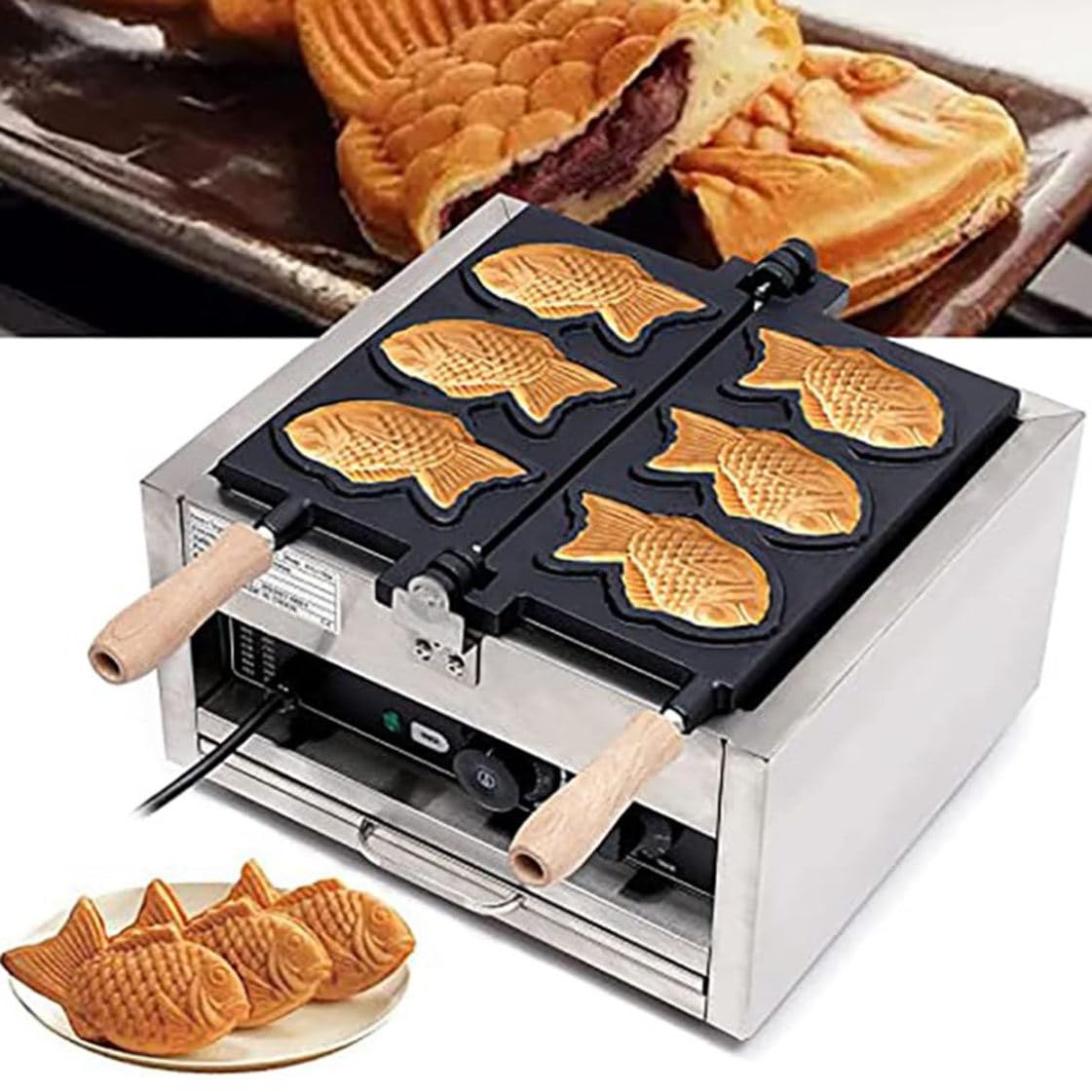 Elektryczna gofrownica Taiyaki z powłoką nieprzywierającą Naczynia do pieczenia ze stali nierdzewnej Gofrownica Taiyaki w kształcie rybki Gofrownica do restauracji, kawiarni i sklepów