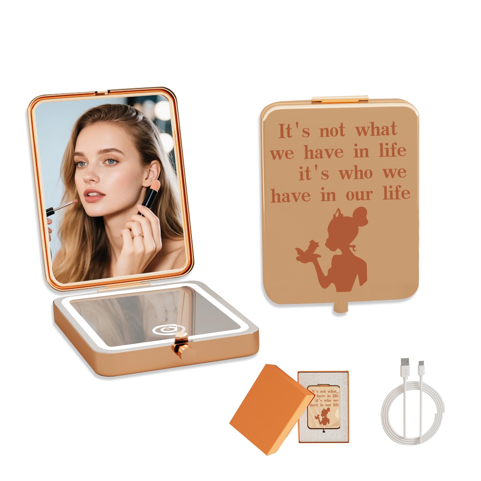 Princess Frog LED Compact Mirror with Light, 3X Magnifying &amp; 3-Color Lighting, Rechargeable Travel Makeup Mirror, Portable Pocket Mirror with Gift Box for Women，Princess Frog Inspired Gift