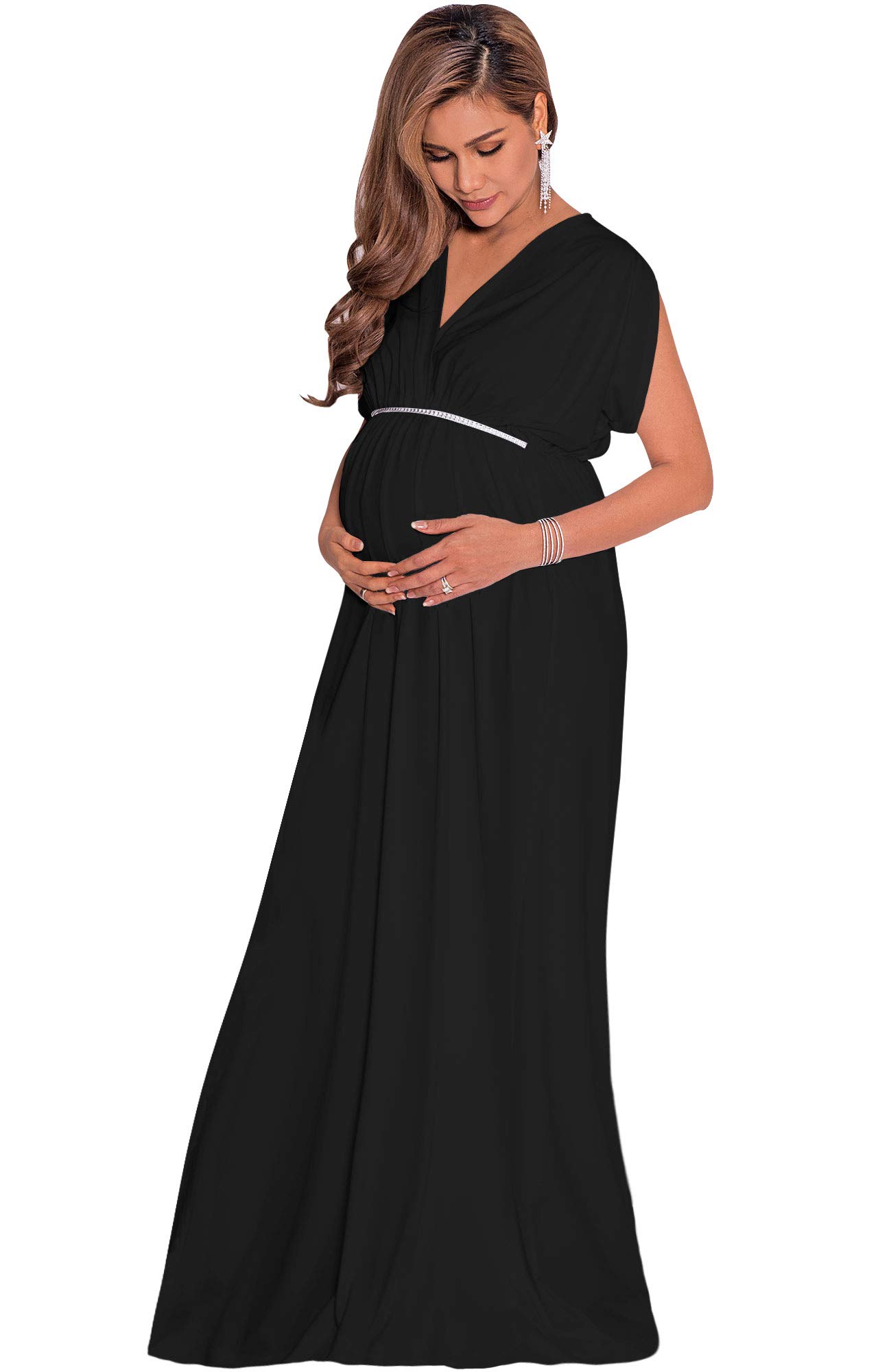 KOH KOH Womens 2026 Long Short Sleeve V-Neck Maternity Summer Flowy Gown Maxi Dress