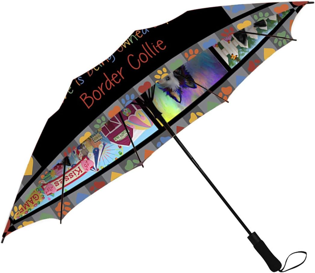 Love is Being Owned Border Collie Dog Grey Semi-Automatic Foldable Umbrella