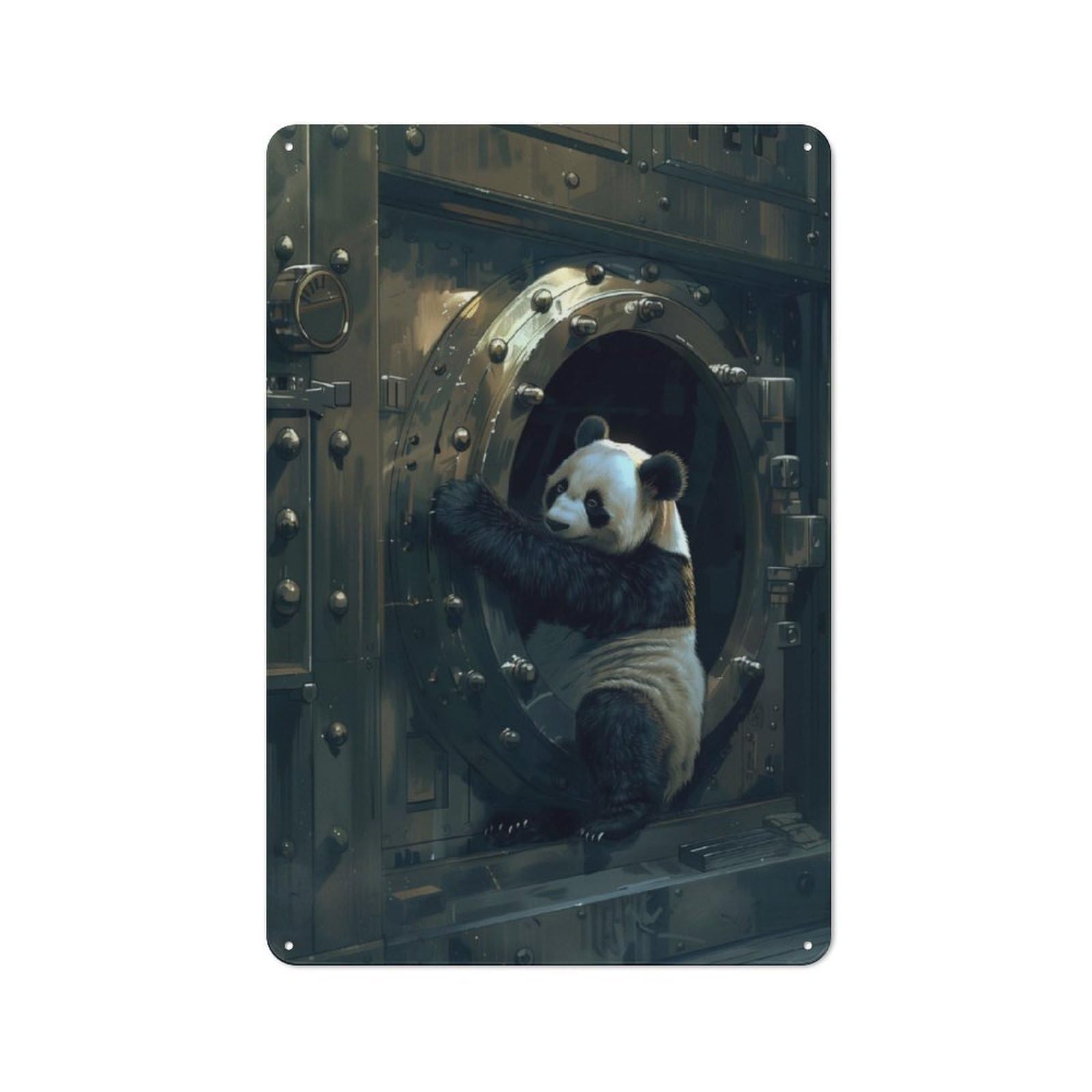 Junmoney Panda Criminal Rob Bank Retro Tin Sign 30X20cm For Pub Or Café, For Collectors Building A Themed Wall Display
