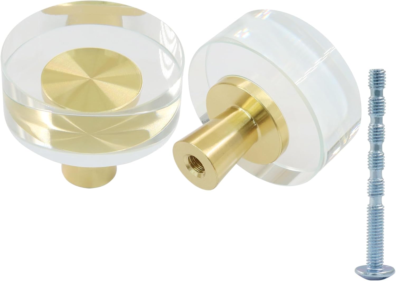 Murtenze 6-Pack Crystal Brass Knobs, White Cabinet Glass Knobs Brass Drawer Octagon Pulls, Gold Dresser Pulls for Kitchen Closet, Bifold Doors