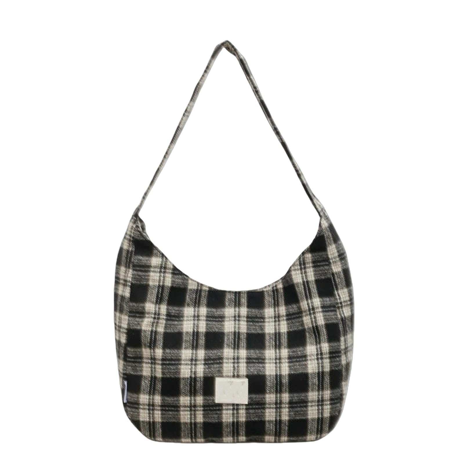 Borsa Donna Elegante Hobo A Quadretti Tracolla Scozzese retrò in Tela Leggera per Le Donne Ogni Giorno-Blu