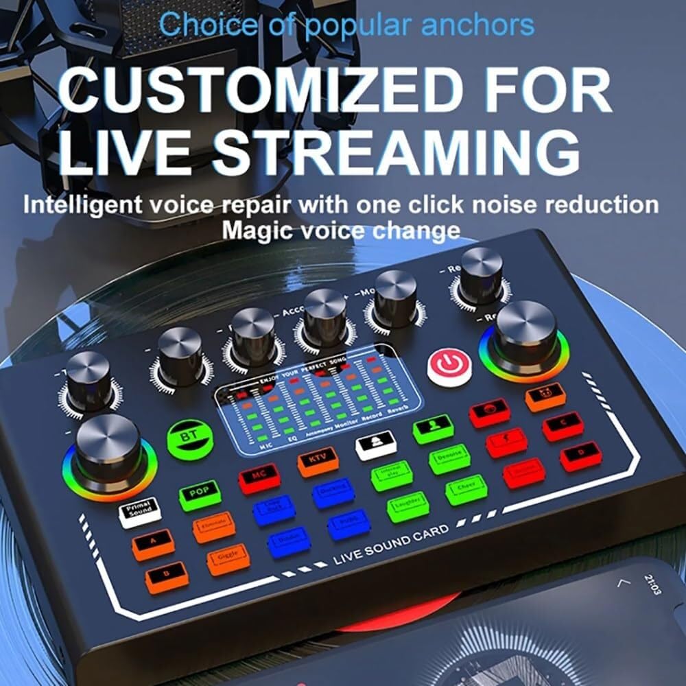 Mixer audio for giochi, bundle di apparecchiature for trasmissioni in diretta, Bluetooth, 10 effetti sonori, 6 modalità, riduzione intelligente del rumore, scheda audio live plug-and-play(Combo1)