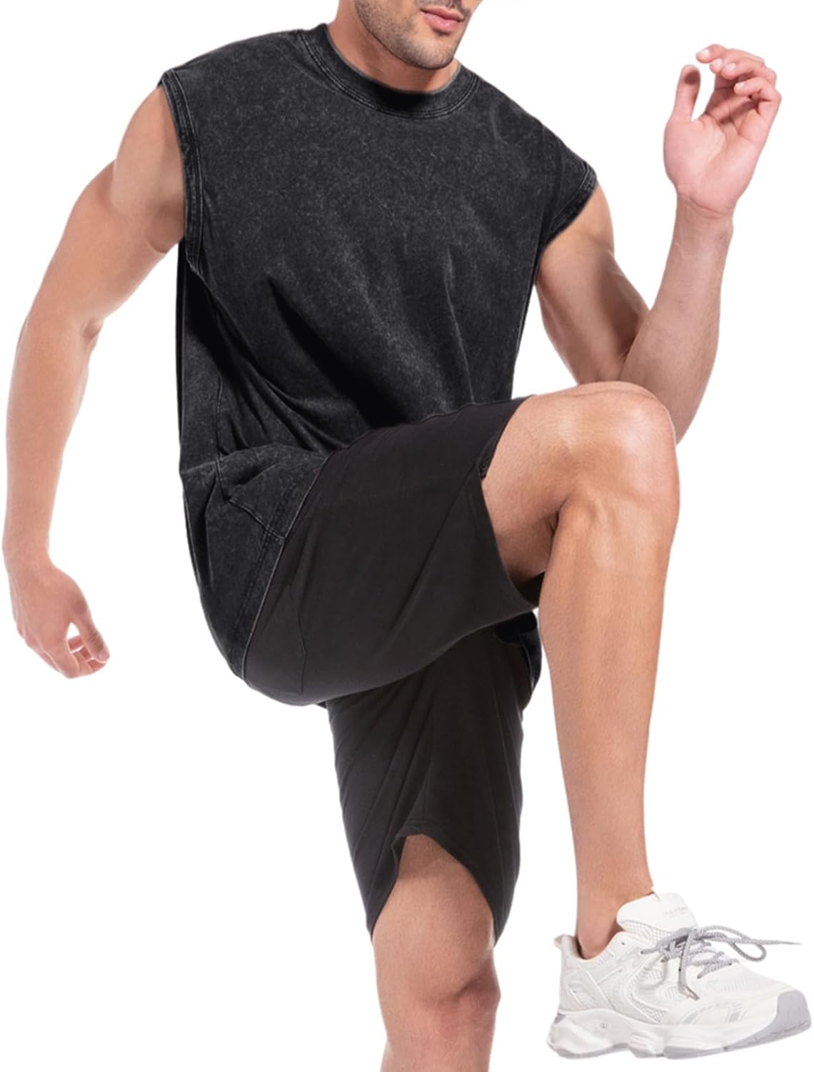 Sleeveless Muscle Cut Off Shirts for Men Gym Workout Running Beach Tank Tops Acid Wash Cotton Tshirt Loose Fit Tees - Image 4